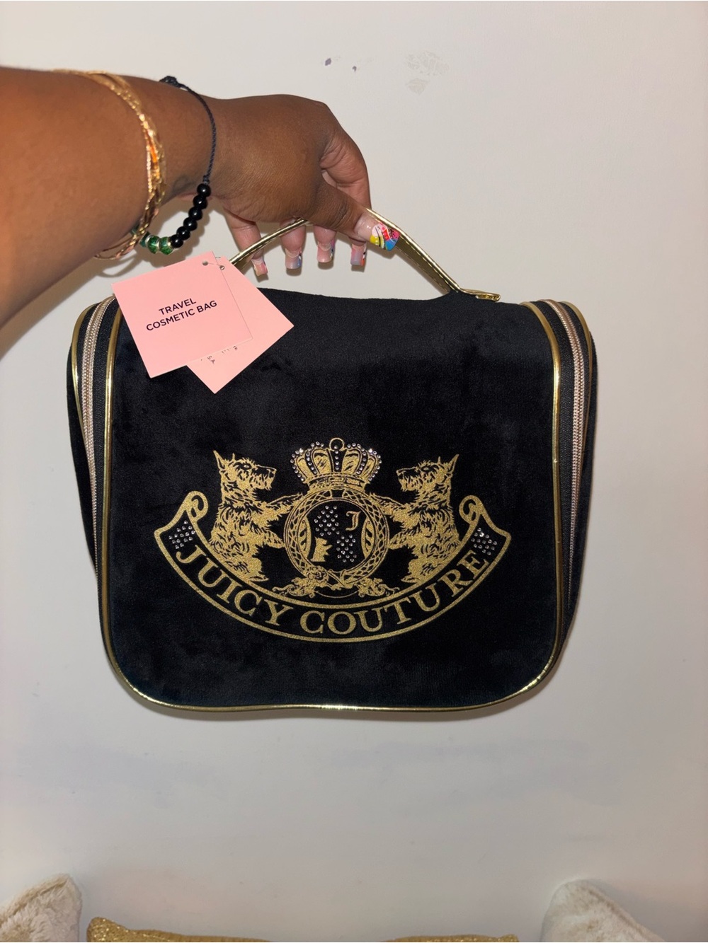 Juicy Couture Black & Gold Crest Travel Cosmetic Case